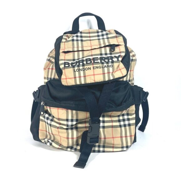 BURBERRY 8010372 Check bag backpack Backpack Nylon Beige/Black - Picture 1 of 16